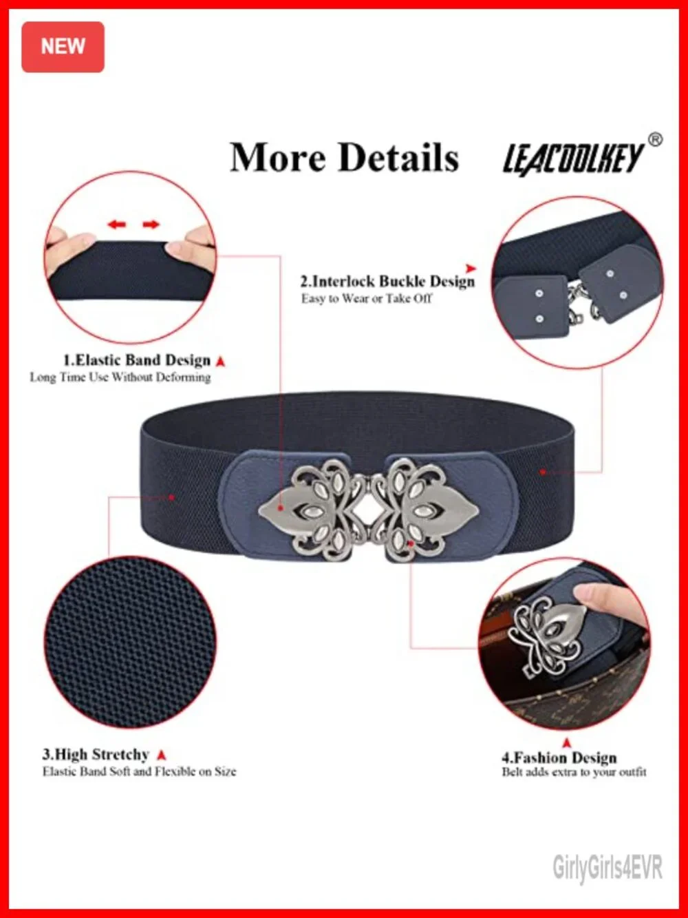 Women's 4 Pack Wide Stretch Elastic Waist Belt Plus Size Vintage PU Leather